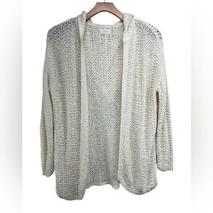 Lou & Grey Oversized Open Knit Hooded Cream Cardigan Womens Small